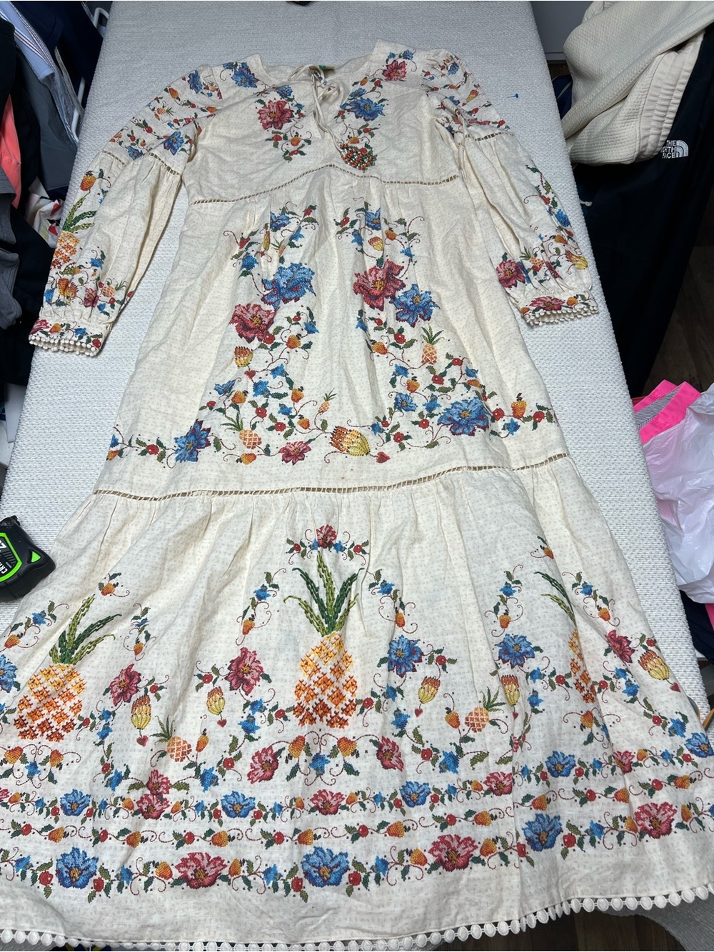 FARM RIO Macaw Cross Stitch Embroidered Maxi Dress Medium